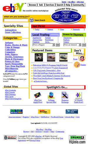 The 'all new' 2000 homepage for eBay.